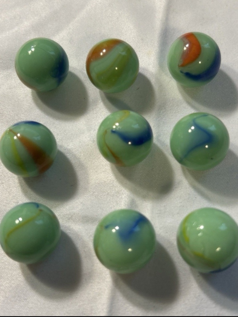 🩶5/$30 Vitro Agate Green Base Multi-Color Marbles Patch & Ribbon Style Set of 9